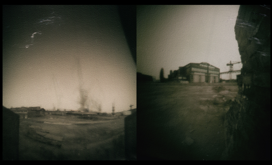 jan_kawa - Duchy Stoczni. z serii o jacie pinhole - Stocznia Gdańska, po lewej - duchy dźwigów podczas pracy, po prawej - budynek stoczni. Prawdopodobnie Kodak Polymax naświetlany 7 tygodni. Zdjęcie 110431